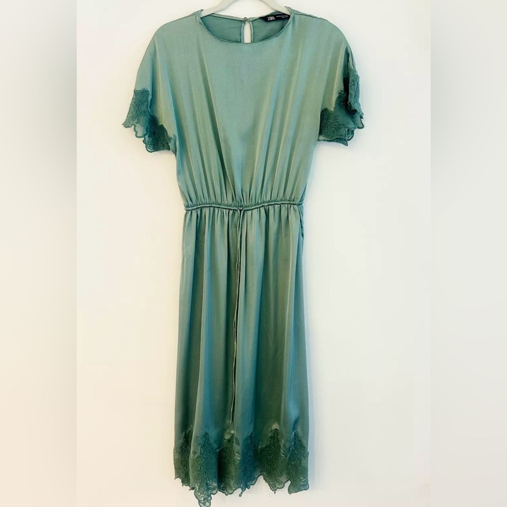 ZARA Women's Green Satin Tunic Dress Size XS - Picture 3 of 8